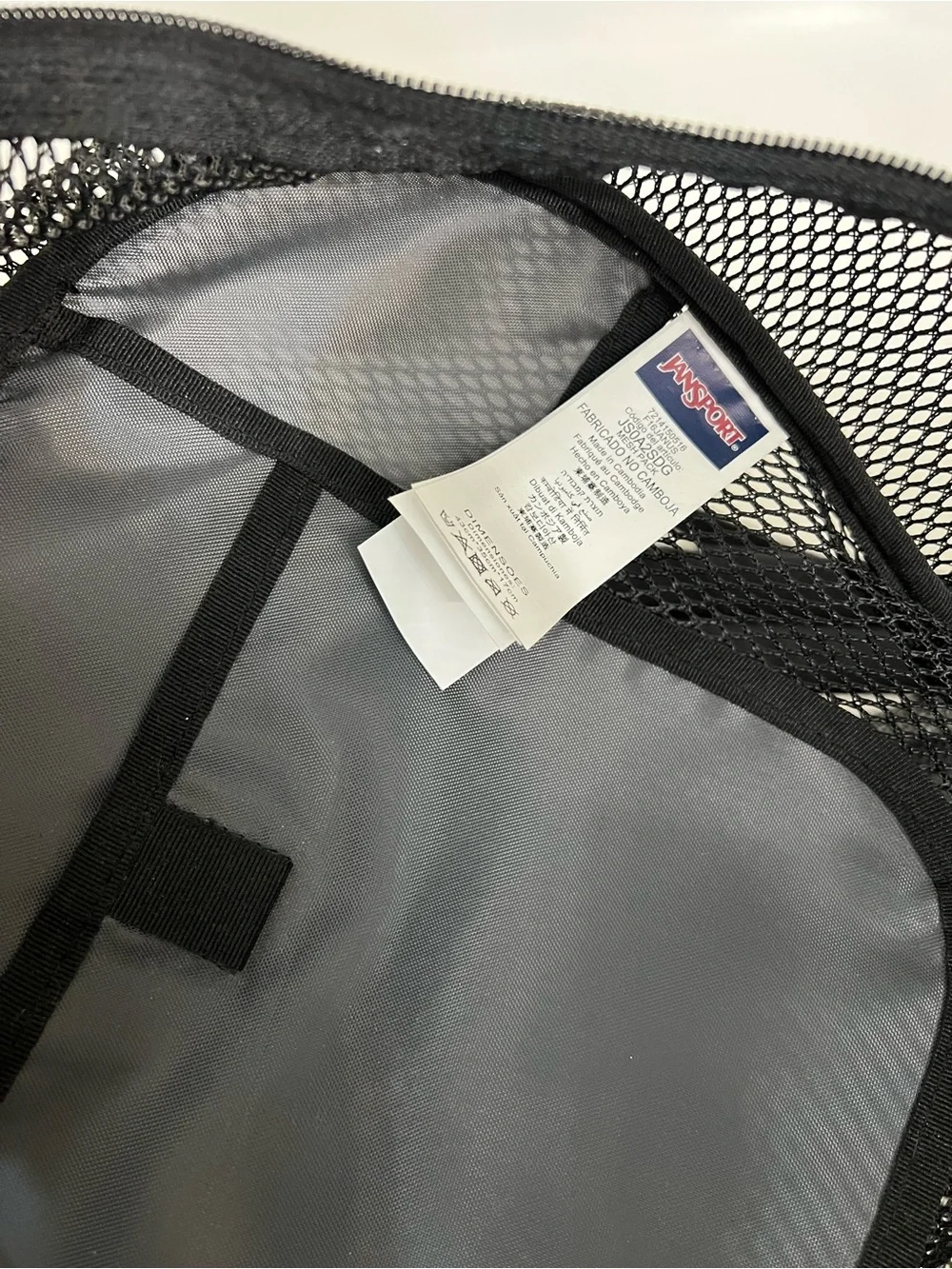 Jansport Black Mesh Backpack with Front Zip Pocket